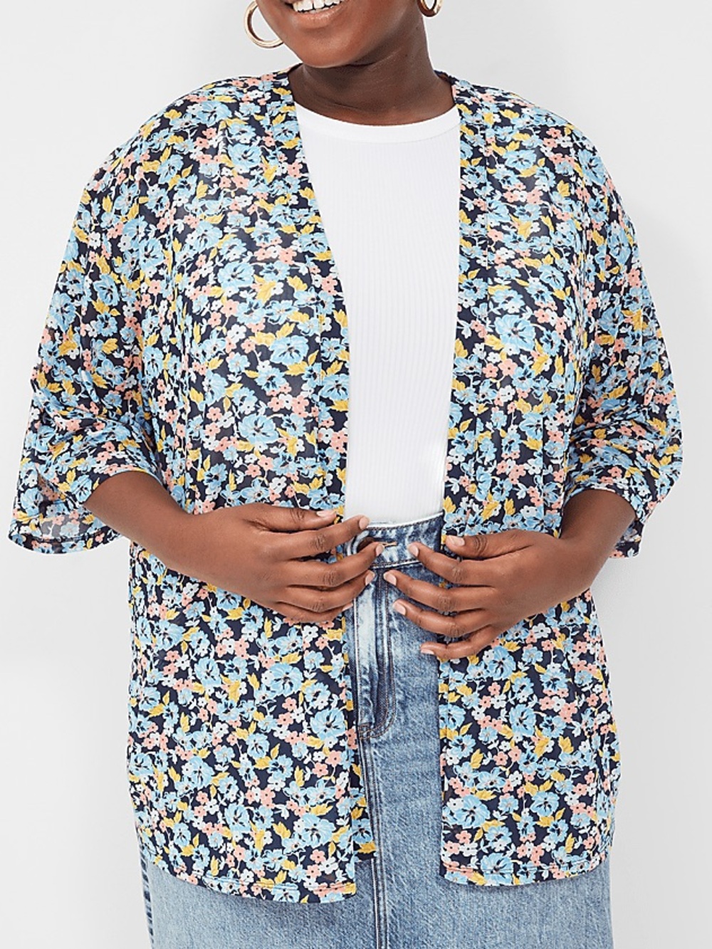Lane Bryant Floral Open Front Kimono Cottagecore Cardigan Overpiece 14/16